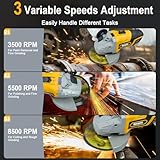 Duoguto 21V Cordless Angle Grinder with 2 Batteries and Charger,125MM Discs×10 for Cutting/Grinding/Polishing, Battery Angle Grinder Brushless 8500 RPM, Carrying Case Included - Image 6