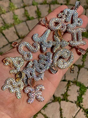 Real Solid 925 Sterling Silver Zodiac Sign Pendant - For Men Or Women - Iced Out Necklace (Virgo Gold) #TOP3