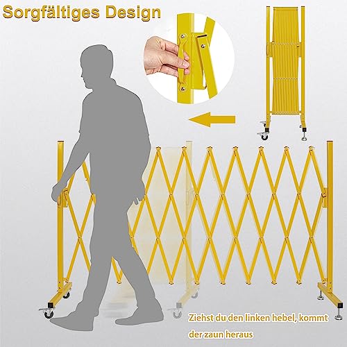 OUUTMEE Scherengitter ausziehbar, maximaler Breite 330cm x Höhe 120 cm, Teleskop-Tor, Baustelle/Bahnhof/Schule/Garage, Gitter-Akkordeon-Zaun, Zauntor (leicht, kompakt) Gelb