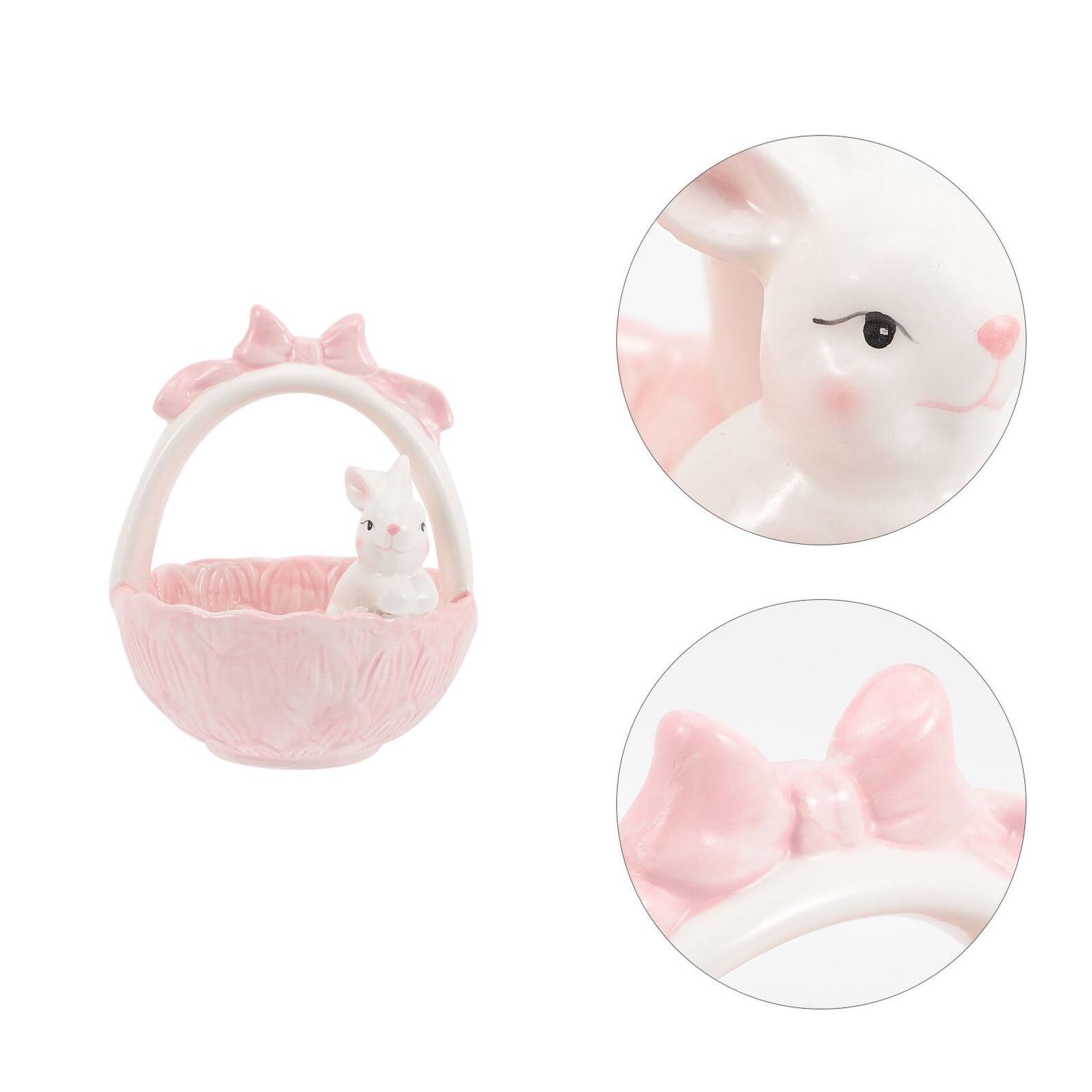 ABOOFAN Decorazione Pasqua in Ceramica Rosa Coniglietto e Cestino per Casa e Scrivania, Ornamento Adorabile e Realistico per Arredamento Primaverile