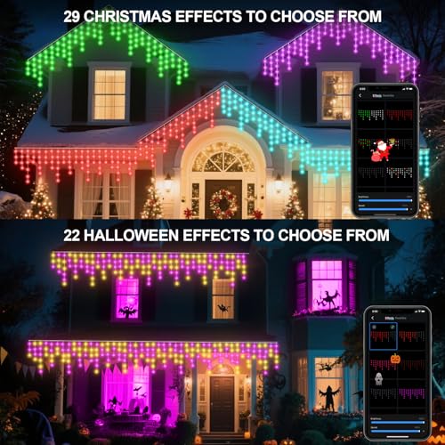 66Ft 504LEDs Icicle Lights for Outside, RGB Color Changing Icicle Christmas String Lights Outdoor, Waterproof, App/Remote, Group Control, Music Sync, Timer, Twinkle Lights for House Holiday Decor by Lopanbs - Image 2