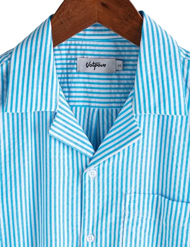 Image of VATPAVE Mens Striped Summer Shirt Casual Button Down Short Sleeve Beach Shirts Cotton Shirts for Men