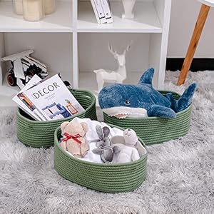 Shelf Storage Baskets for Organizing|Decorative Basket for Closet Storage|Toy Baskets&Bins|Small Woven Rope Baskets-13x8.66x5.11’’,Durable&Stylish,Oval 3 Packs Green Shelf Storage Baskets for OrganizingDecorative Basket for Closet StorageToy BasketsBinsSmall Woven Rope Baskets 13x866x511DurableStylishOval 3 Packs Green