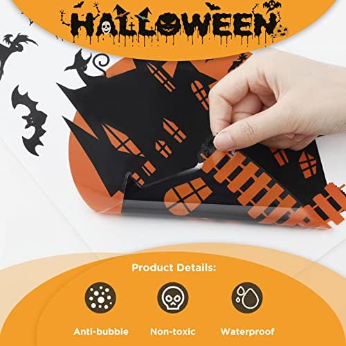 Bigqin 98 Pieces Window Sticker Halloween Window Cling Spider Pumpkin Ghost Bat Window Film Reusable PVC Decals for Halloween Party Decorations Glass Holiday Decorations, 9 Sheets, Black, Orange