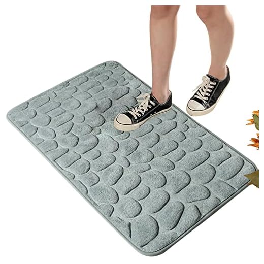 Tapete De Banho De Espuma De Memória - Tapete de banho em relevo de paralelepípedos super absorvente | Tapete antiderrapante absorvente fácil de usar para tapete de banheiro Fovolat