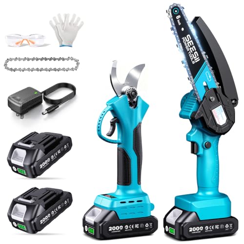 Image of SEESII 2-in-1 Mini Chainsaw & Pruning Shears, 20V Brushless Motor Combo
