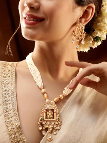 Image of Rubans Long Necklace Set Gold Plated Traditional Stylish Multicolour Jewellery Gift for Women & Girls