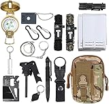 Justech Emergency Survival Kit Upgraded 18 in 1 Outdoor Survival Gear Kit Emergency SOS Survive Tool with Bracelet Temperature Compass Fire Starter Flashlight More for Wild Adventure Outdoor Sports