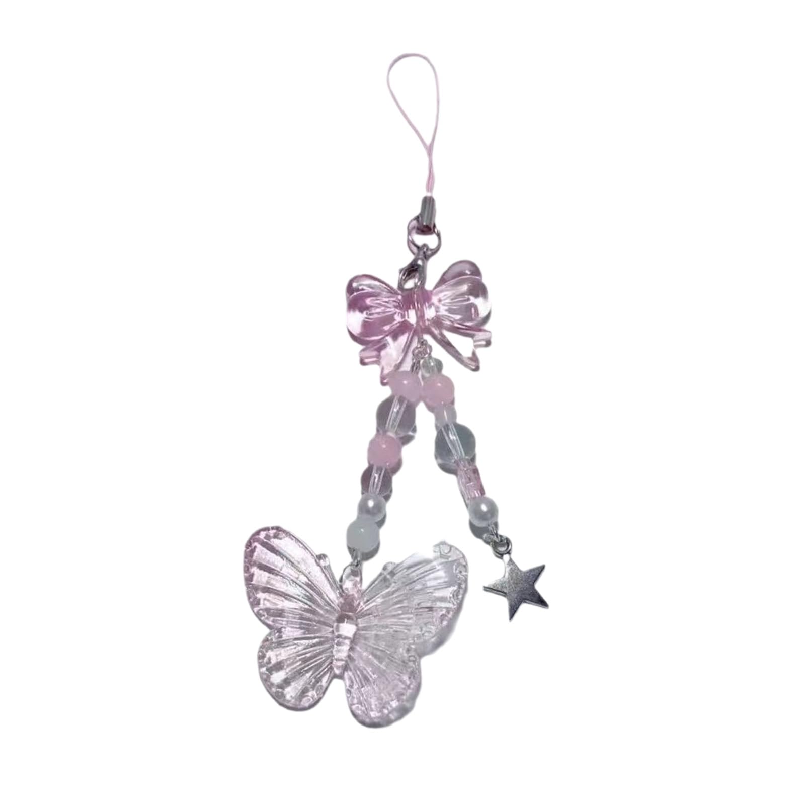NEWFT Stylish Beaded Phone Strap Butterfly Phone Pendant Phone Chain Phone Lanyard