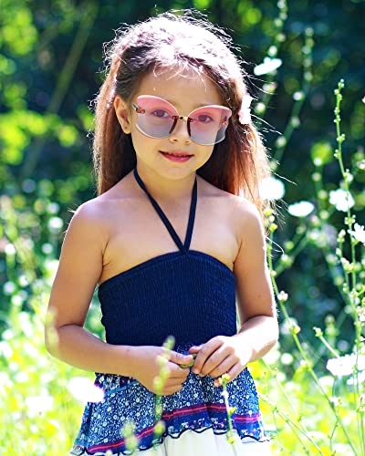 Coume 4 Pairs Kid Toddler Girls Sunglasses Rimless Butterfly Shaped Pink Trendy Cute Fairy Transparent Vintage 90s Sunglasses Outdoor Beach Eyewear 5