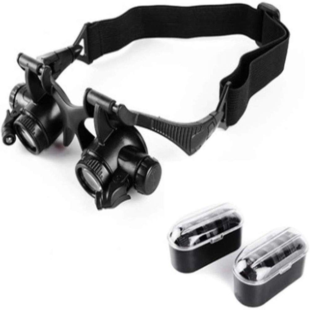asdchZen Deluxe Head-Worn Led Lighted Magnifier With 4 Different Lenses 10X 15X 20X 25X For Repair Loupe Jeweler