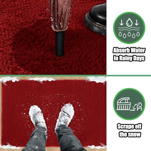 IM HOME Chenille Absorbent Outdoor Doormat 30" x 20", Washable Muddy Door Mats for Dog Non Slip Indoor Doormat Dog Mat for Muddy Paw Front Inside Doormats for Entryway Red Burgundy