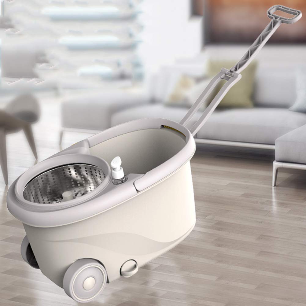 Axdwfd Mop obrotowy mop do mycia ręcznego, do użytku w gospodarstwie domowym, podwójny napęd, automatyczne suszenie na mokro i sucho, z kółkami, wiadro, metalowy kosz, 2 głowice