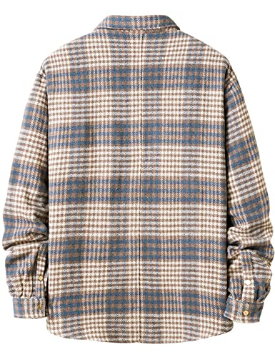 Locachy Men's Casual Cotton Plaid Shirts Long Sleeve Button-Down Flannel Overshirt Jacket2
