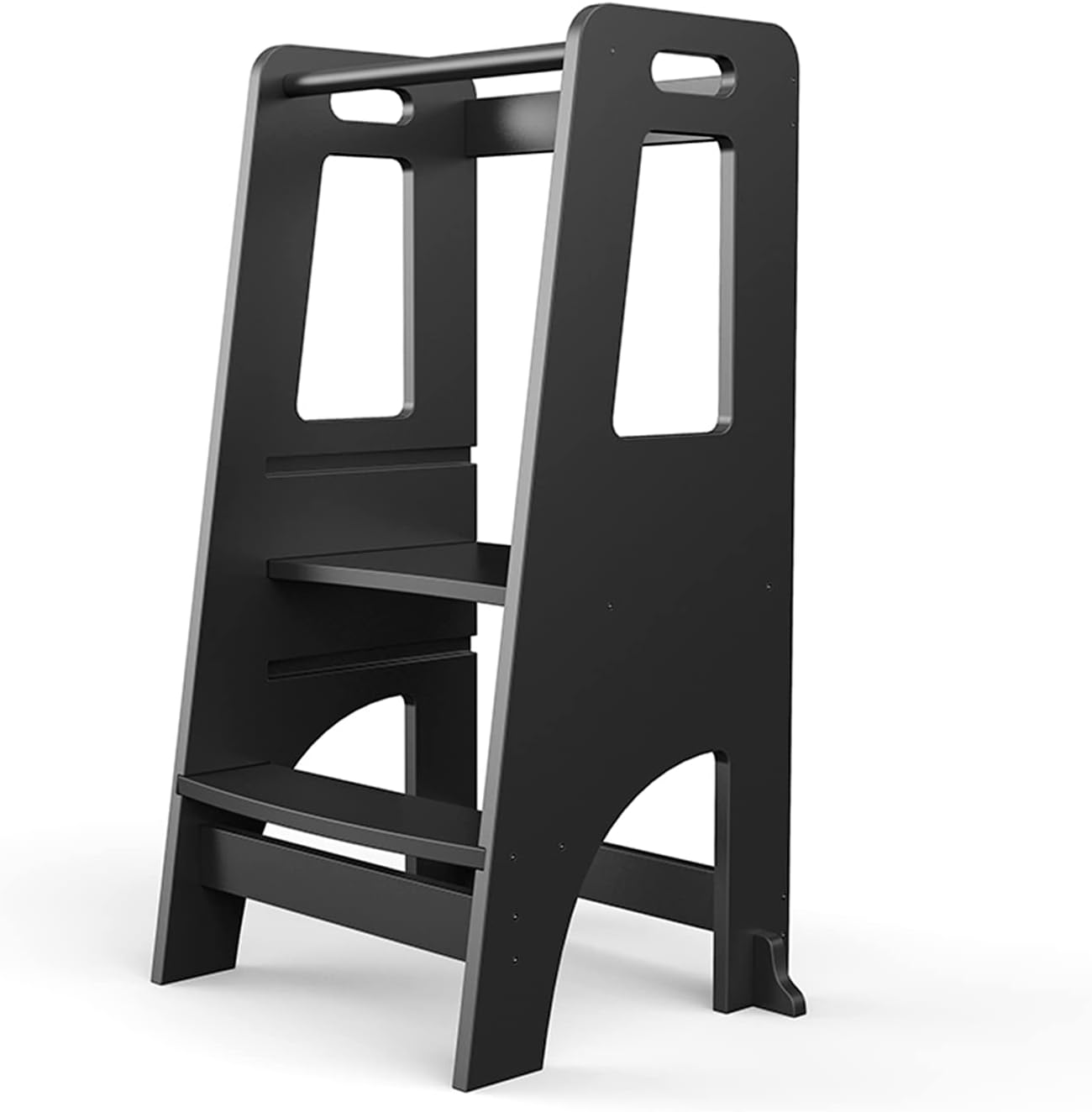 Wooden Step Stool for Kids, Adjustable Height Toddler Learning Helper Tower with Handle, Solid Wood Step Stool for Kitchen,Bathroom,Bedroom (Black)