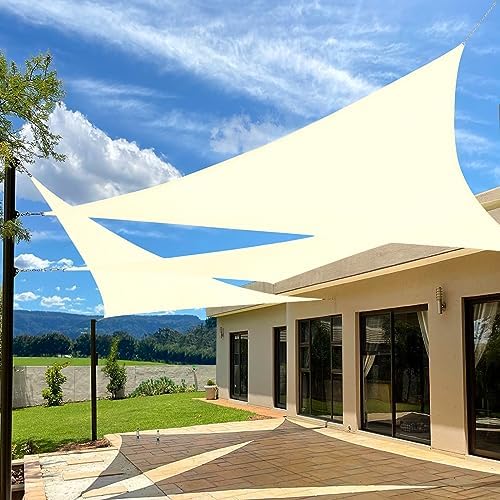 Artpuch 20'X20'X20' Sun Shade Sail Curved Commercial Outdoor Shade Cover Cream Triangle Heavy Duty Permeable 185GSM Backyard Shade Cloth for Patio Garden Sandbox (We Make Custom Size)