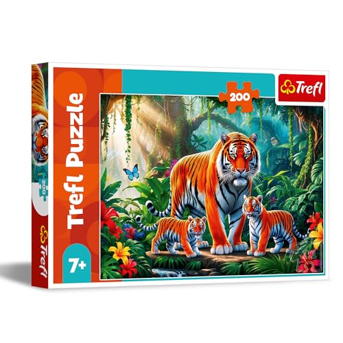 Trefl - Abitudini della Tigre - Puzzle 200 Pezzi - Puzzle Colorato con Animali, per Bambini dai 7 anni