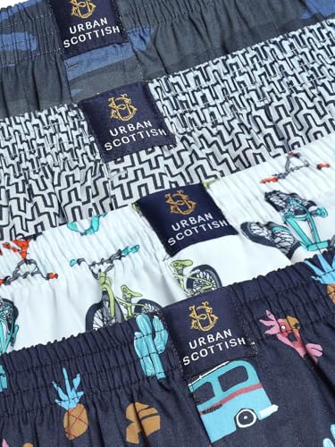 Image of Urban Scottish Ultra-Comfortable Men's Boxer Pants (Pack of 4), 100% Cotton with Stylish Print, Soft & Stretchy Elastic Waist Band, Dynamic Movement & Hardwearing Stitching,Breathable Gentle Snug Fit