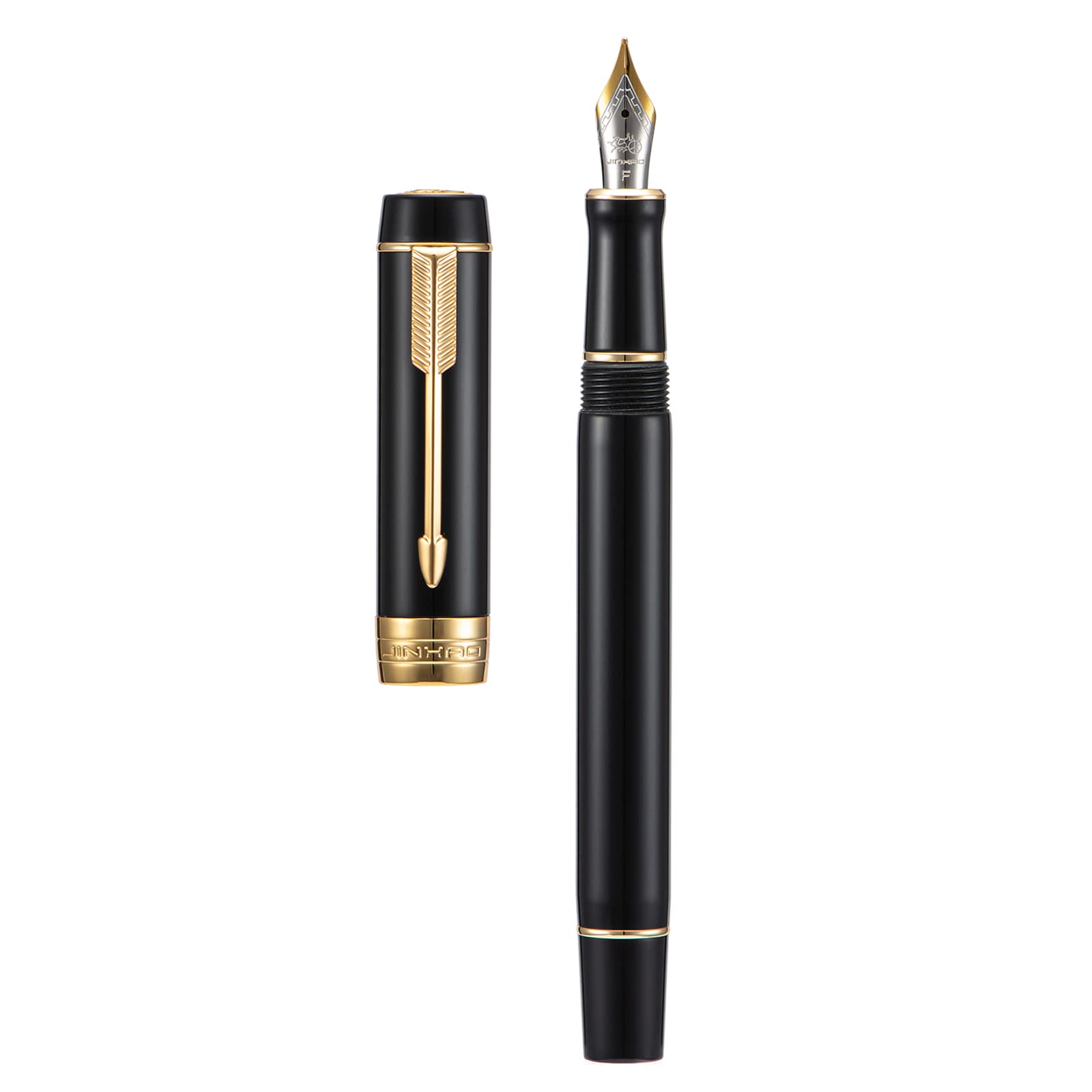 Jinhao 100 Mini Black Resin Fountain Pen, Iridium Medium Nib Gold