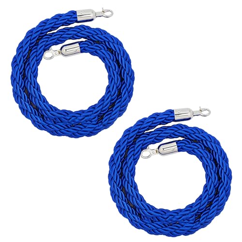CAIFEXUE Queue Barrier Ropes with Silver Hook,Stanchion Rope 1/1.5/2/2.5/3.0M, Crowd Control Rope, Braided Hemp Rope for Queue Divider, Twisted Hemp Rope Queue Line Barrier/Bule/3.0M