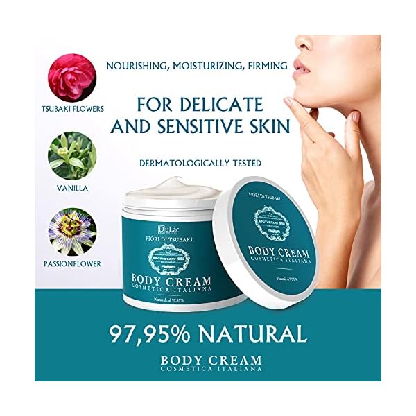 Dulac-Natural-Body-Cream-for-Dry-Skin-Body-Firming-Cream-with-Tsubaki-Oil-Vanilla-and-Passiflora-ideal-for-Women-and-Men-with-Very-Dry-Skin Dulàc Natural Body Cream Super Moisturizing and Scented Made in Italy, Nourishing for Very Dry Skin, Quick Absorption, Rich in Firming Ingredients - for Woman and Man