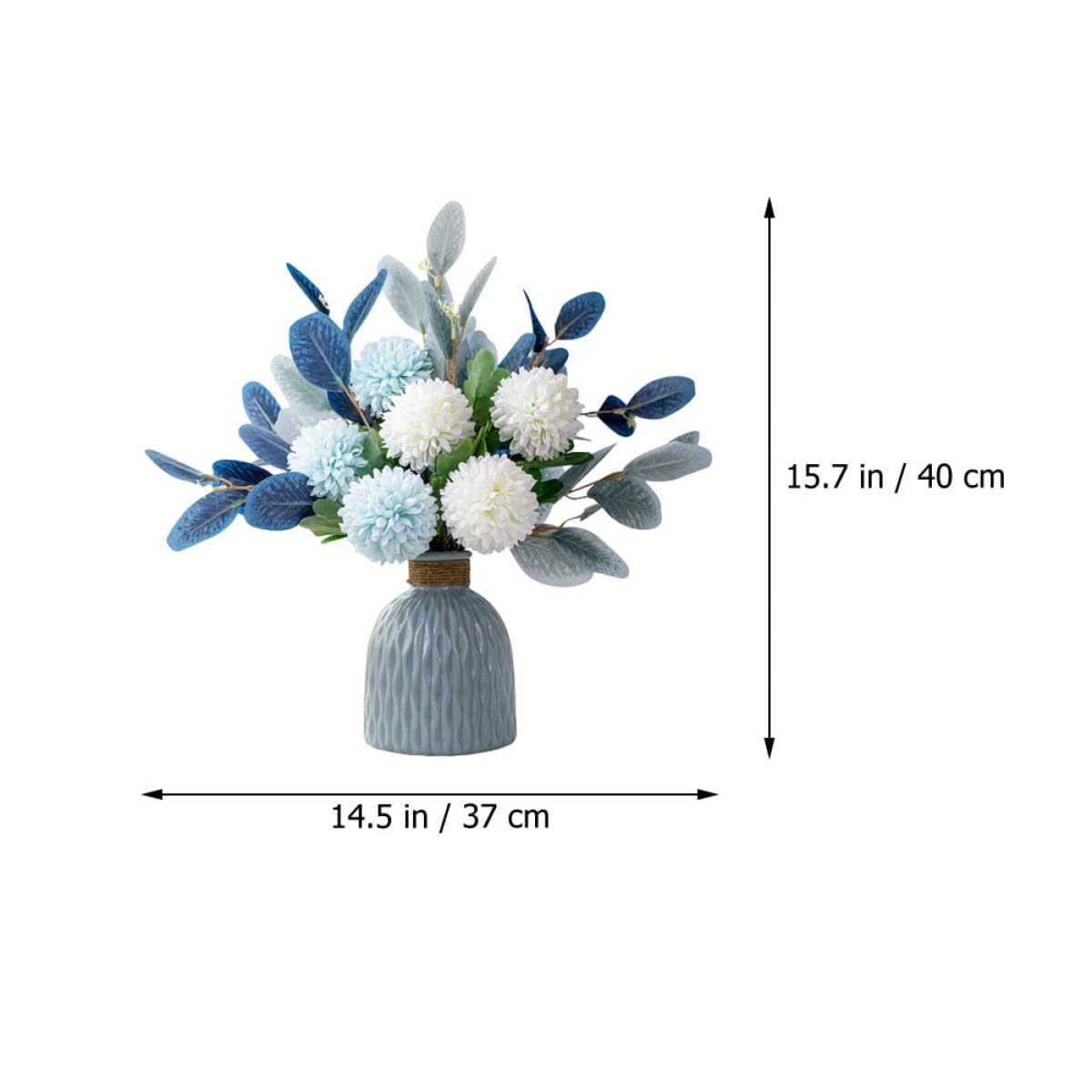 YARNOW Bouquet Simulé Hortensia Bleu avec Vase en Céramique et Fleur en Soie, sans Arrosage, Décoration pour Réunion à Domicile ou Fête à Thème