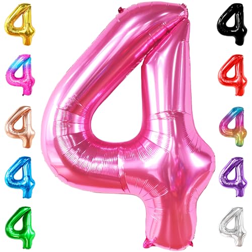 Image of KatchOn Hot Pink 4 Balloon Number - 40 Inch | 4th Birthday Balloons | 4th Happy Birthday Decorations | Number 4 Balloon For Pink Party Decor | Barbie Birthday Party Decorations, Pink 4 Balloons