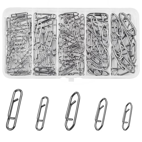 JSHANMEI 130pcs Fishing Power Clips Kit, High Strength Speed Clips Fishing Snaps Stainless Steel Quick Change Connector Lures Fast Link Snaps for Freshwater Saltwater