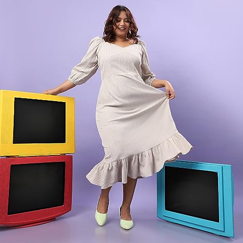 Image of Instafab Plus Women's Sky Blue Ruffle Hem Dress for Casual Wear | Quarter Sleeve | Polyester Fabric | Sweetheart Dress Crafted with Comfort Fit for Everyday Wear (3XL)