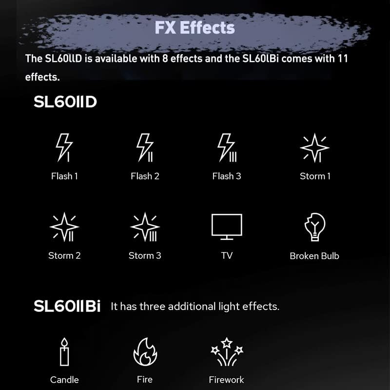 Miniatura 5 de Godox Light SL60IIBi - Luz de video LED bicolor de 75 W (Godox SL60W actualizado), 11 efectos FX, control de aplicación, montaje Bowens, fácil de