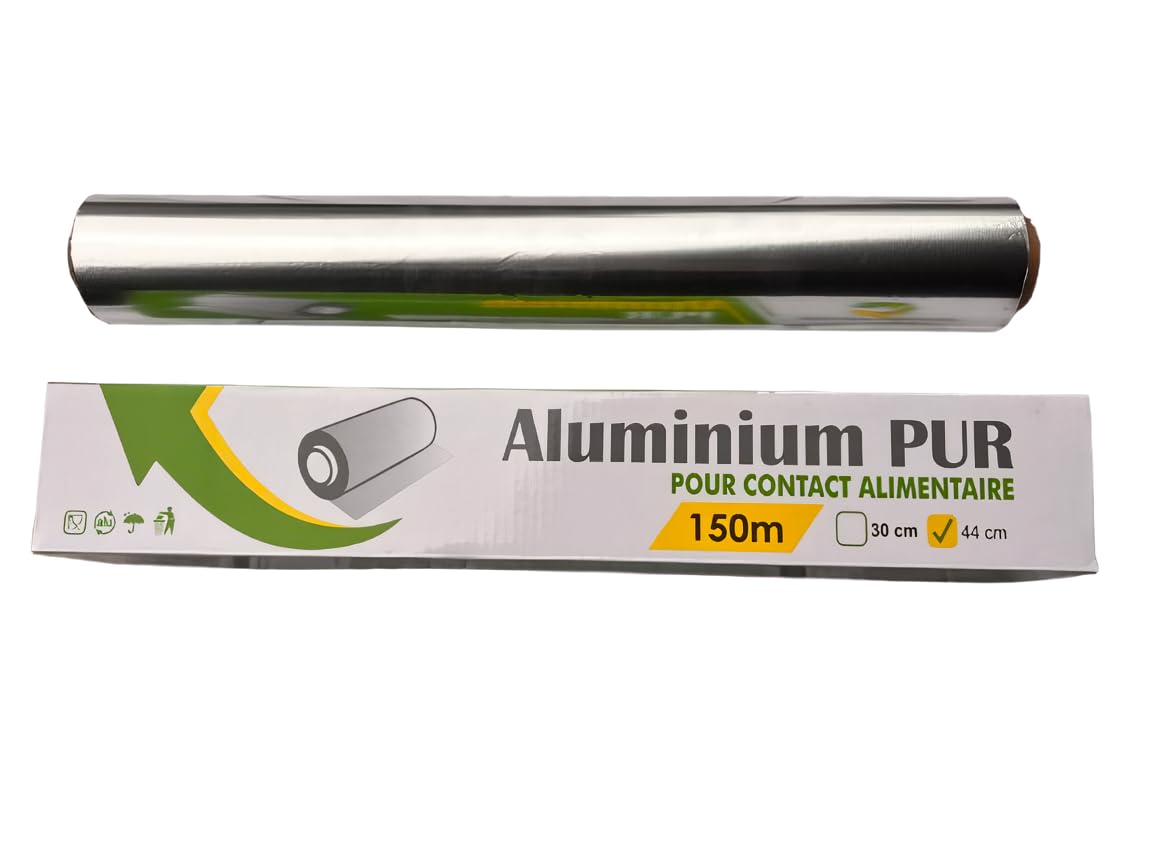Rouleau Aluminium Alimentaire - 11 microns Épais 44 cm x 150 m pour Cuisson, Barbecue, Boulangerie et Cuisine - Idéal pour Professionnels et Maison
