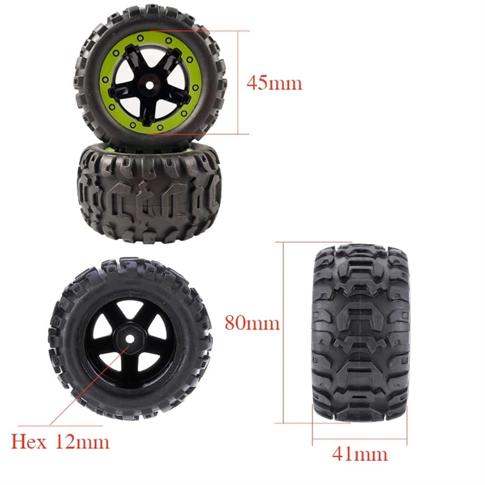 2 ruote in gomma RC pneumatici per auto anteriori posteriori compatibili con modelli in scala 1/16 M16038 HBX16889(2PCS)