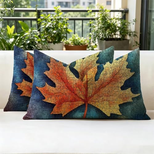 Housse de coussin de luxe en lin imperméable bleu 50x90cm double face - 3