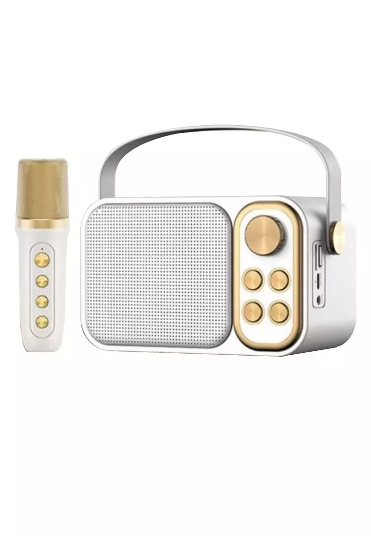 YS-103 Portable OEM BT Bluetooth Wireless Party Mobile Audio Stereo Extra Bass Karaoke speaker with 1 Wireless Microphone.(White)