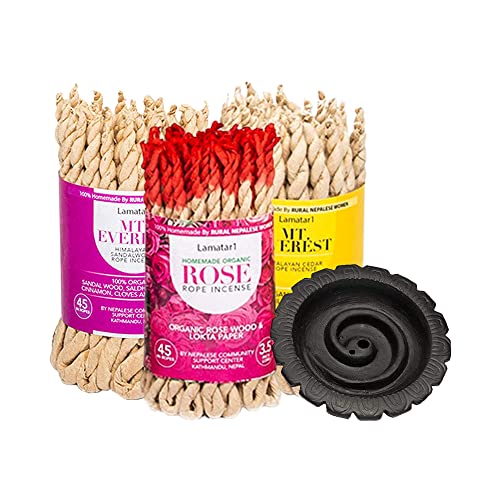Lamatar1 Bundle Rope Incense Gift Package- 3 Bundle Appr. 135 In Ropes Including Spiral Design Clay Rope Incense Burner #TOP19