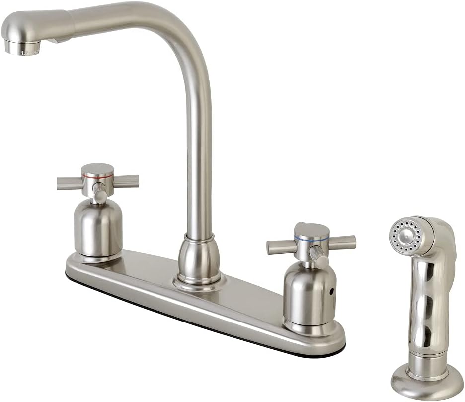 Kingston Brass FB758DXSP Concord Center Set Kitchen Faucet, 10" in Spout Reach, Brushed Nickel