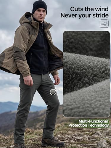 Image of FREE SOLDIER Men's Outdoor Softshell Fleece Lined Cargo Pants Snow Ski Hiking Pants with Belt