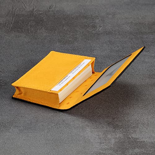 Image of HISCOW Full Grain Leather Business Card Holder Case | Minimalist EDC wallet, gusset holds 25 cards, ID window, fits folded bills, bifold profile, premium gifts for men & women