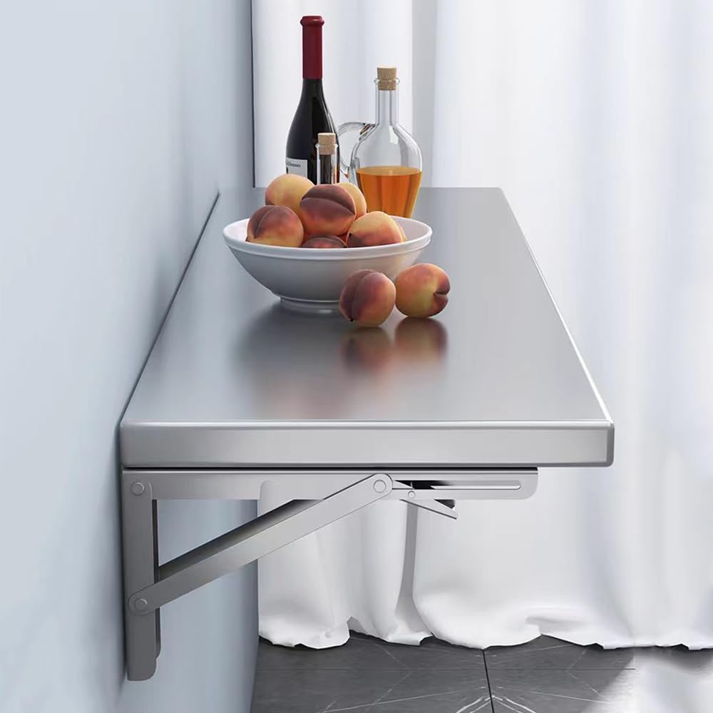 LWJSOCP Stainless Steel Wall-Mounted Folding Table for Small Spaces - Space-Saving Laundry & Kitchen Dining Table with Brackets (39.4"x9.8") - Versatile & Sturdy Design