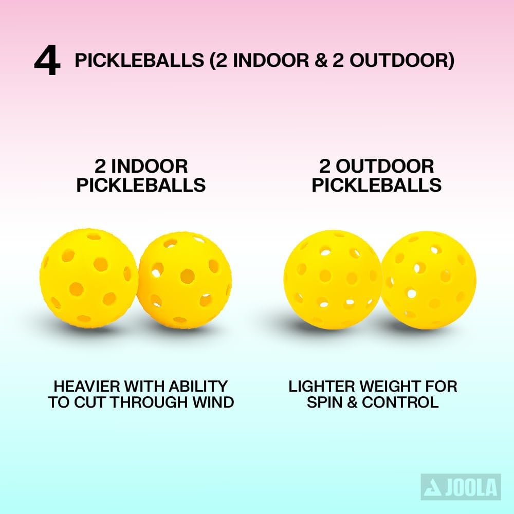 JOOLA Pickleball Paddles Set of 2 – Multiple Colors - Reinforced Fiberglass Surface – Lightweight, Durable, Beginner-Friendly Racket Design – Set Includes Balls & Bag – USAP Approved