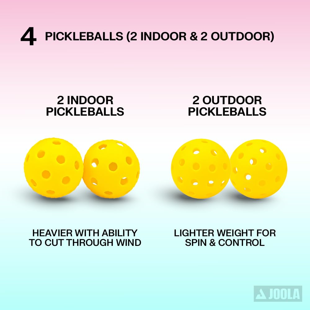 JOOLA Ben Johns - Set da 7 pezzi per pickleball, realizzato in fibra di vetro rinforzata e polipropilene a nido d'ape, include 2 racchette, 4 palline e borsa JOOLA Pickleball