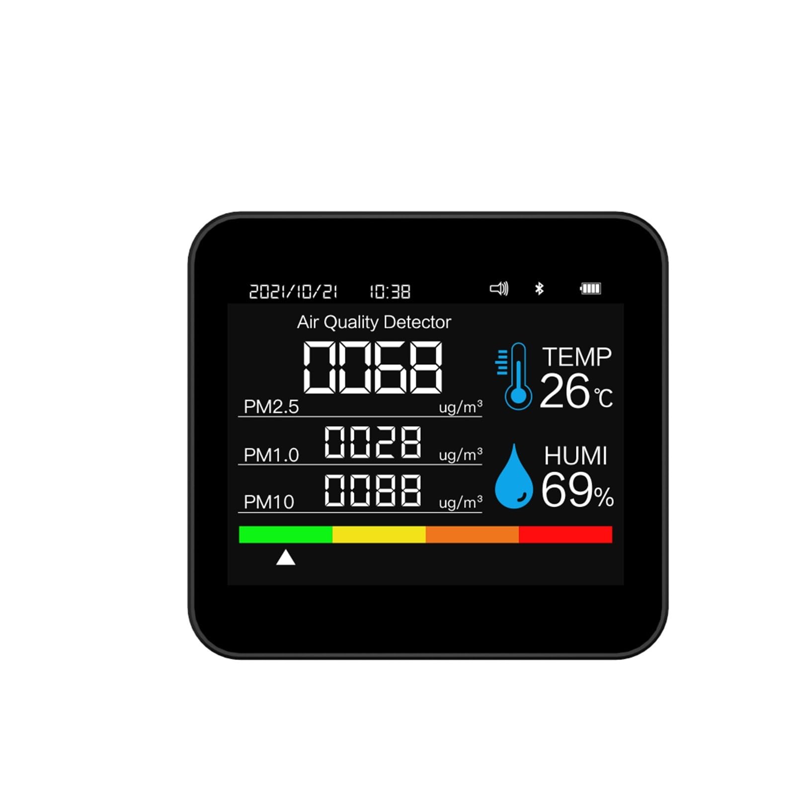 Misuratore di qualità 'aria 7in1 PM2.5 CO2 TVOC HCHO Tester umidità a temperatura Controllo APP con funzione allarme calendario,Alta Precisione