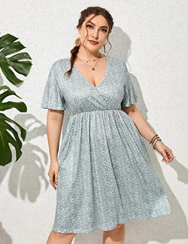 Image of ShopWonder Plus Size Dress Women's V Neck A-Line Knee Length Wrap Swing Dresses Plus Size A Line Party Mini Dress