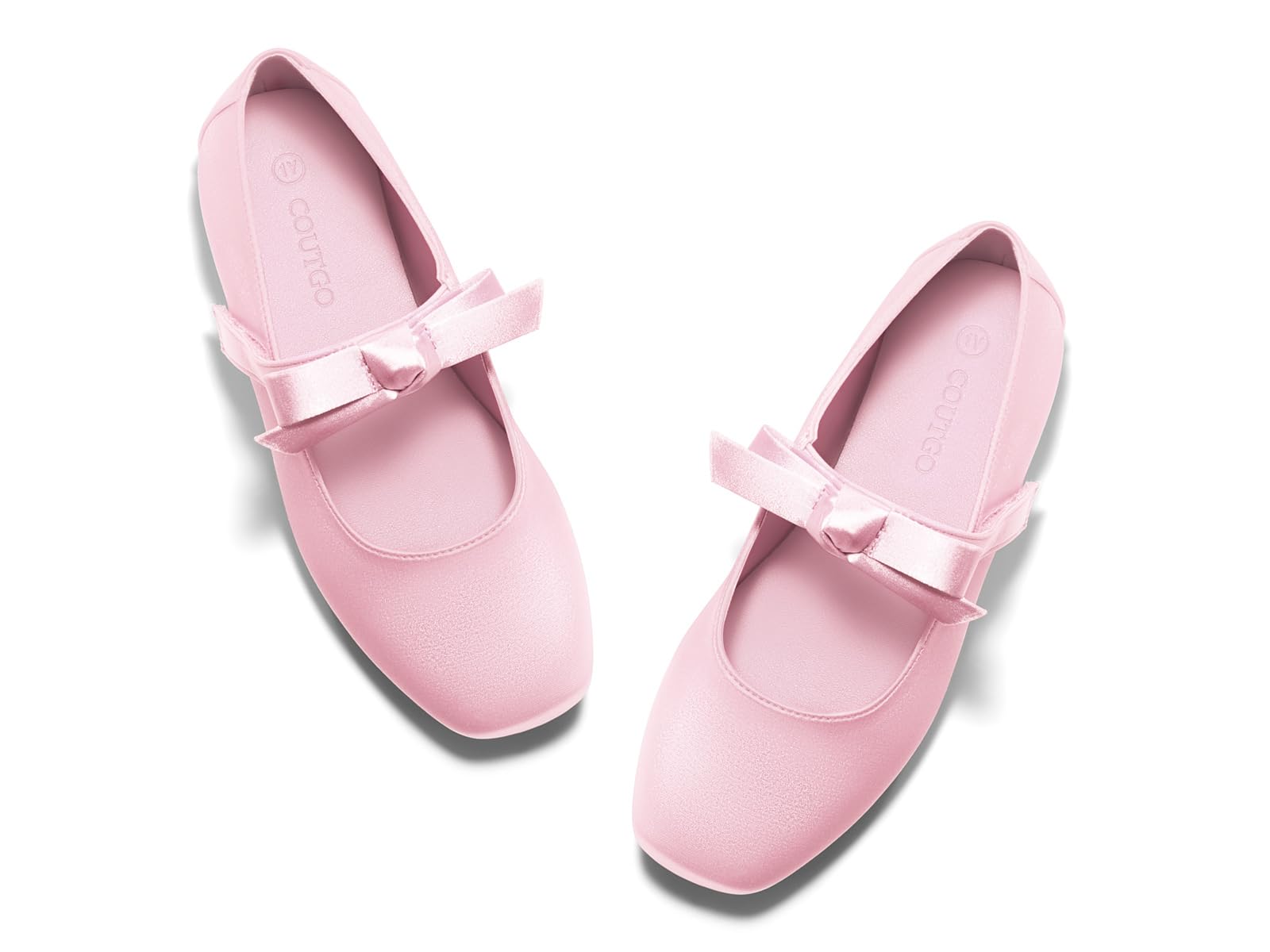 Coutgo Girls Mary Jane Dress Shoes Flower Girl Shoes Bow Satin Ballet Flats for Party Wedding School Shoes