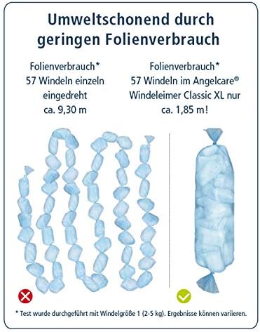 Angelcare® Classic XL zestaw startowy: wiadro na pieluchy (wysokość przyjazna dla pleców 69 cm) + 7 kaset uzupełniających + Nip® zagryzany ludzik