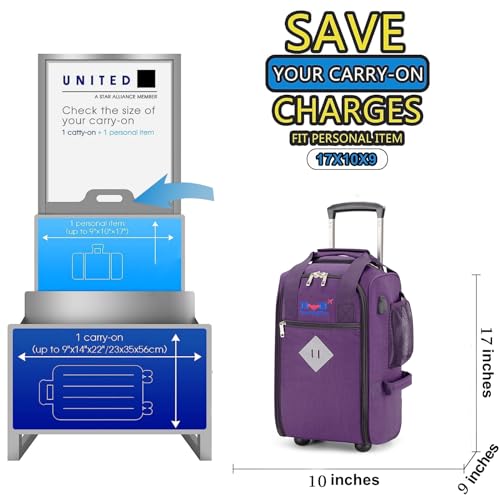 17x10x9 Inches United Airlines Rolling Personal Item Under Seat Duffle bags Suitable For Major Airlines Including Spirit, and Frontier Airline3