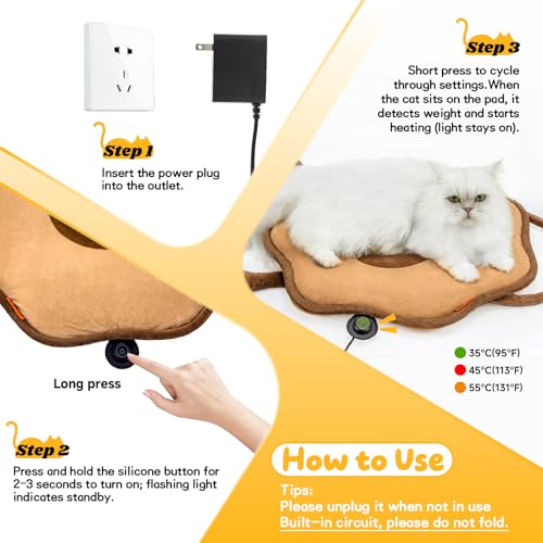 Nxwjoy Cat Heating Pad for Indoor Cats Dogs Pressure-Activated Heated Cat Bed for Pets Warming Mat Electric Heated Pads with Removable Cover Adjustable Temp Sunflower Brown 22"X 22" by Nxwjoy - Image 7