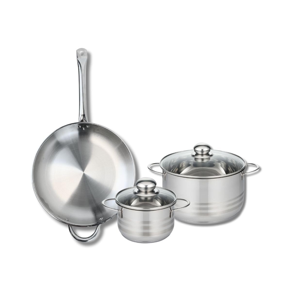 Elo Batterie cuisine poêle 32 cm et 2 faitouts 16/24 cm | Lot de 3 pour équiper la cuisine, Inox sans revêtement, Poêle 32 cm, Faitouts 16 et 24 cm, Induction four lave vaisselle