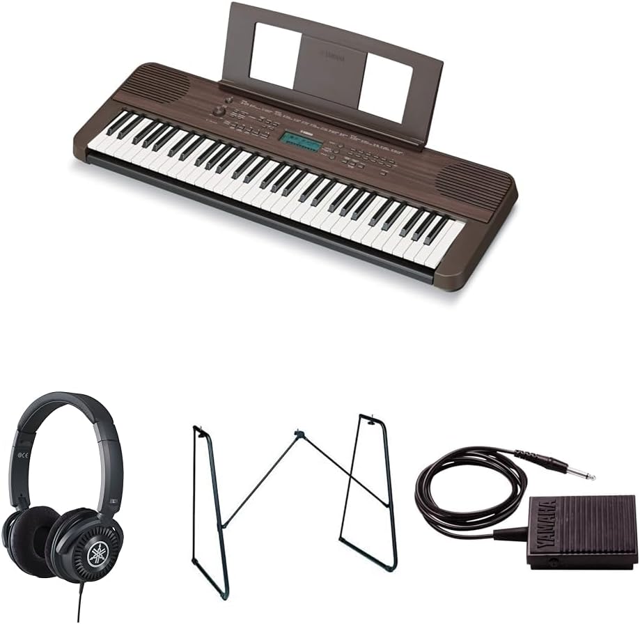 YAMAHA PSR-E360 Portable Keyboard bundled with HPH-150 Headphones, L-2C Keyboard Stand, and sustain Pedal