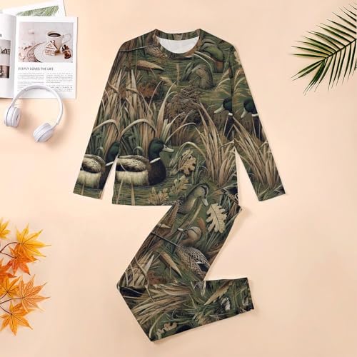 Duck Hunting Camo Men's Pajama Sets Sleepwear Nightwear Loungewear Long-Sleeve Top & Bottom Pjs Pockes3
